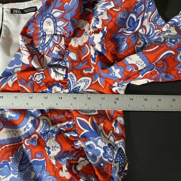 Zara Dress Ruffled Shoulder Paisley Scarf Print Mini Puff Sleeve Blogger Fave - Picture 14 of 16